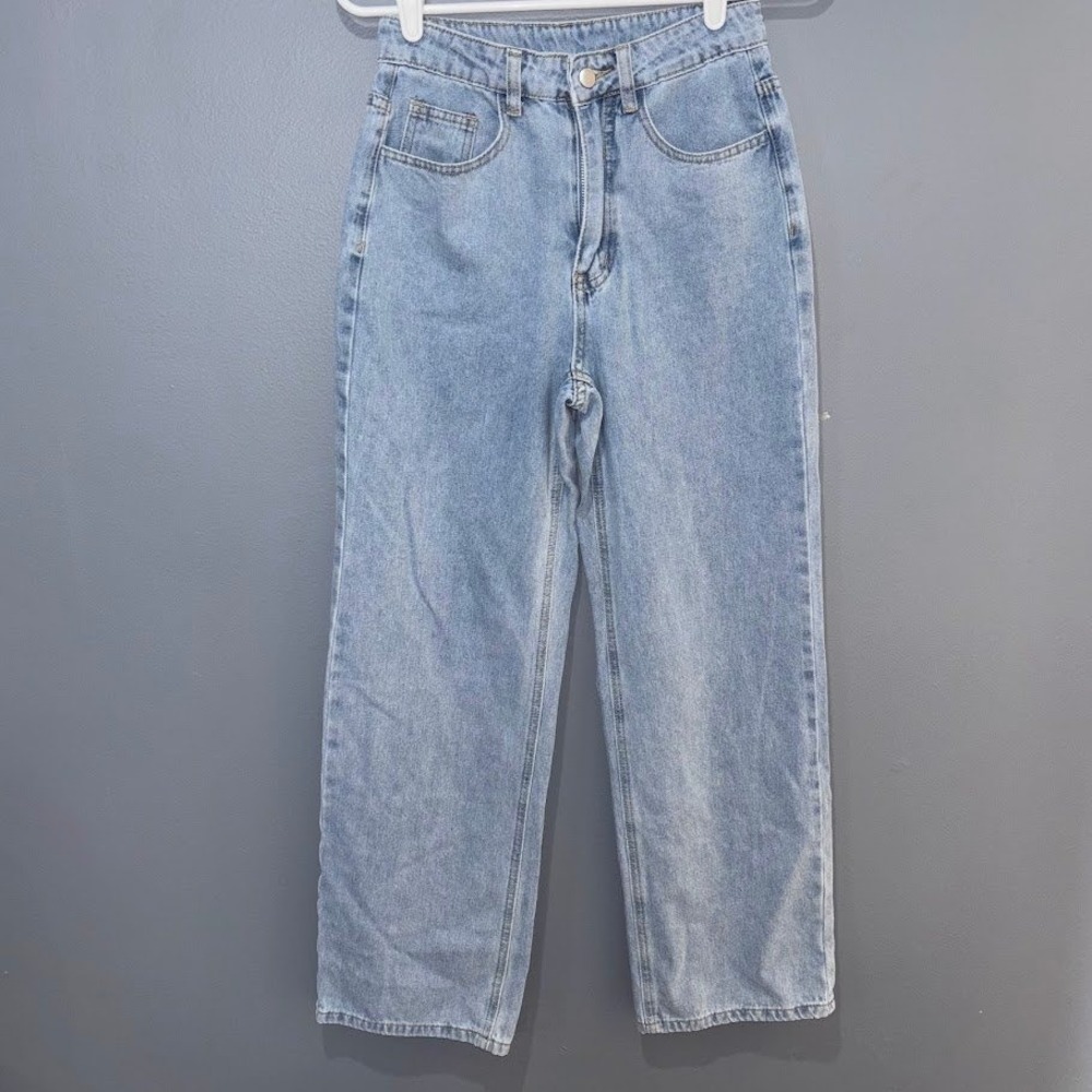 Unbranded Bow Jeans Women 25 Light Wash Denim Wide Leg‎ High Waist Coquette Y2K